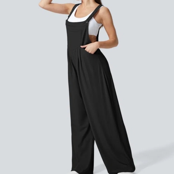 Halara Waffle Knit Adjustable Jumpsuit Overalls Black XL - Picture 2 of 13